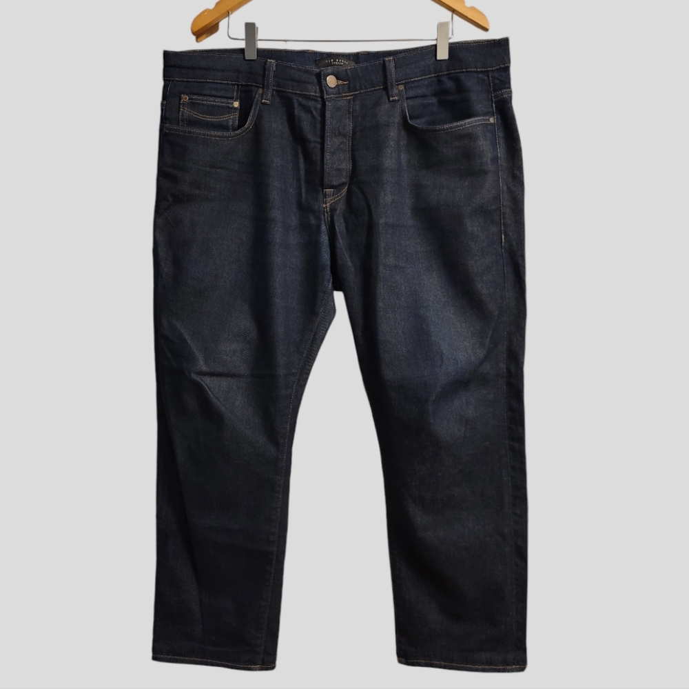 Ted Baker Jeans Men's 38x27 Dark Blue Button Fly Straight-Leg Stretch Classics